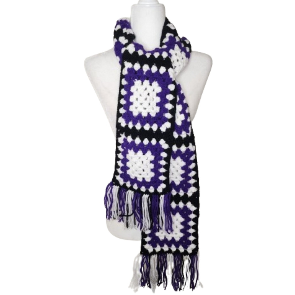 Handmade Crocheted Granny Square Scarf, OS Long